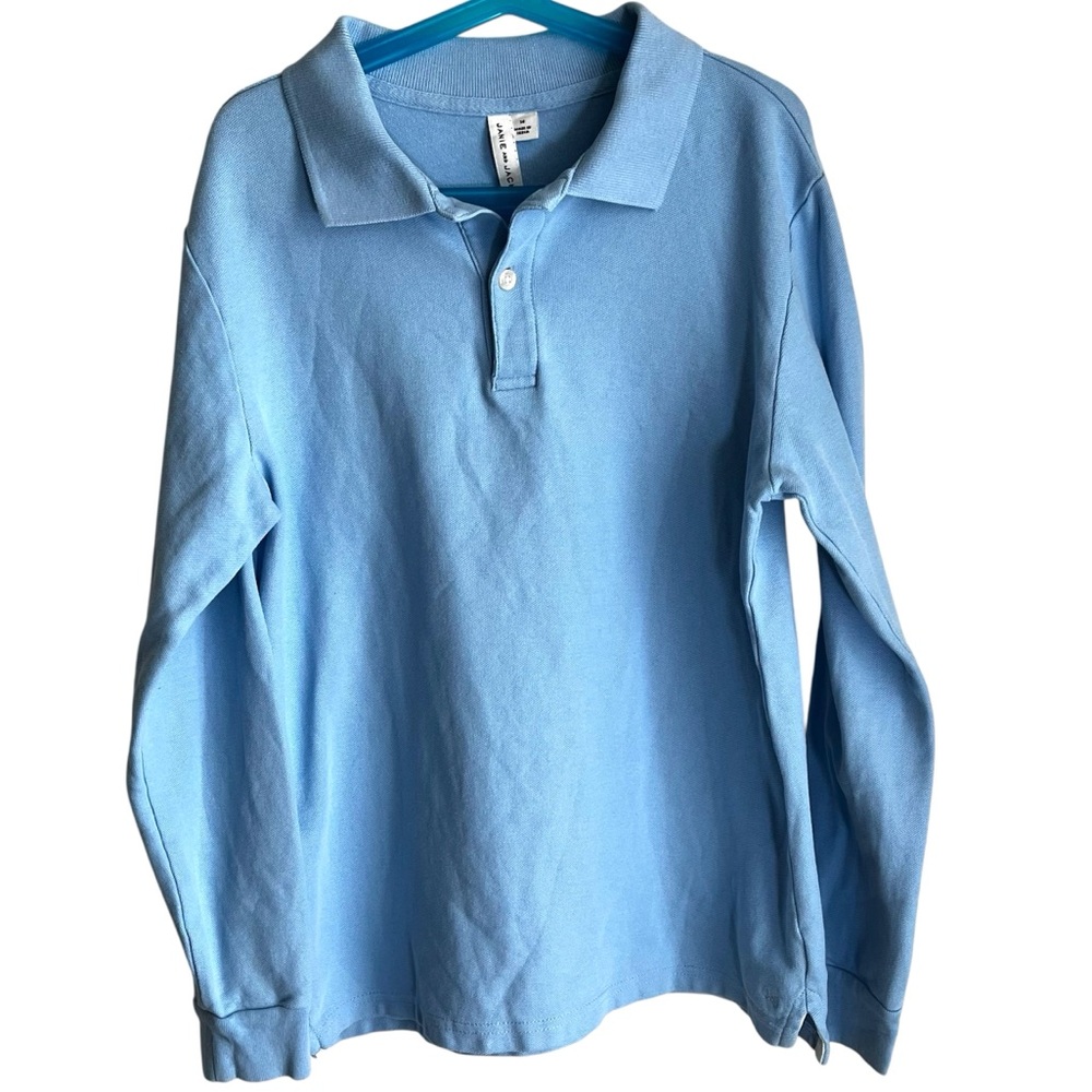 Janie and Jack Light Blue Boys Long Sleeve Pique Polo Shirt 100% Cotton Size 14